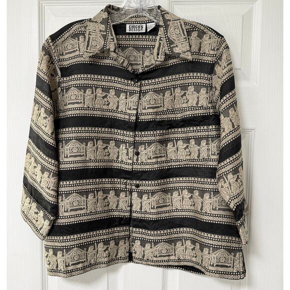 Chico's Design Women's Black & Gold Artsy Sheer Top Size 1. - Picture 1 of 11